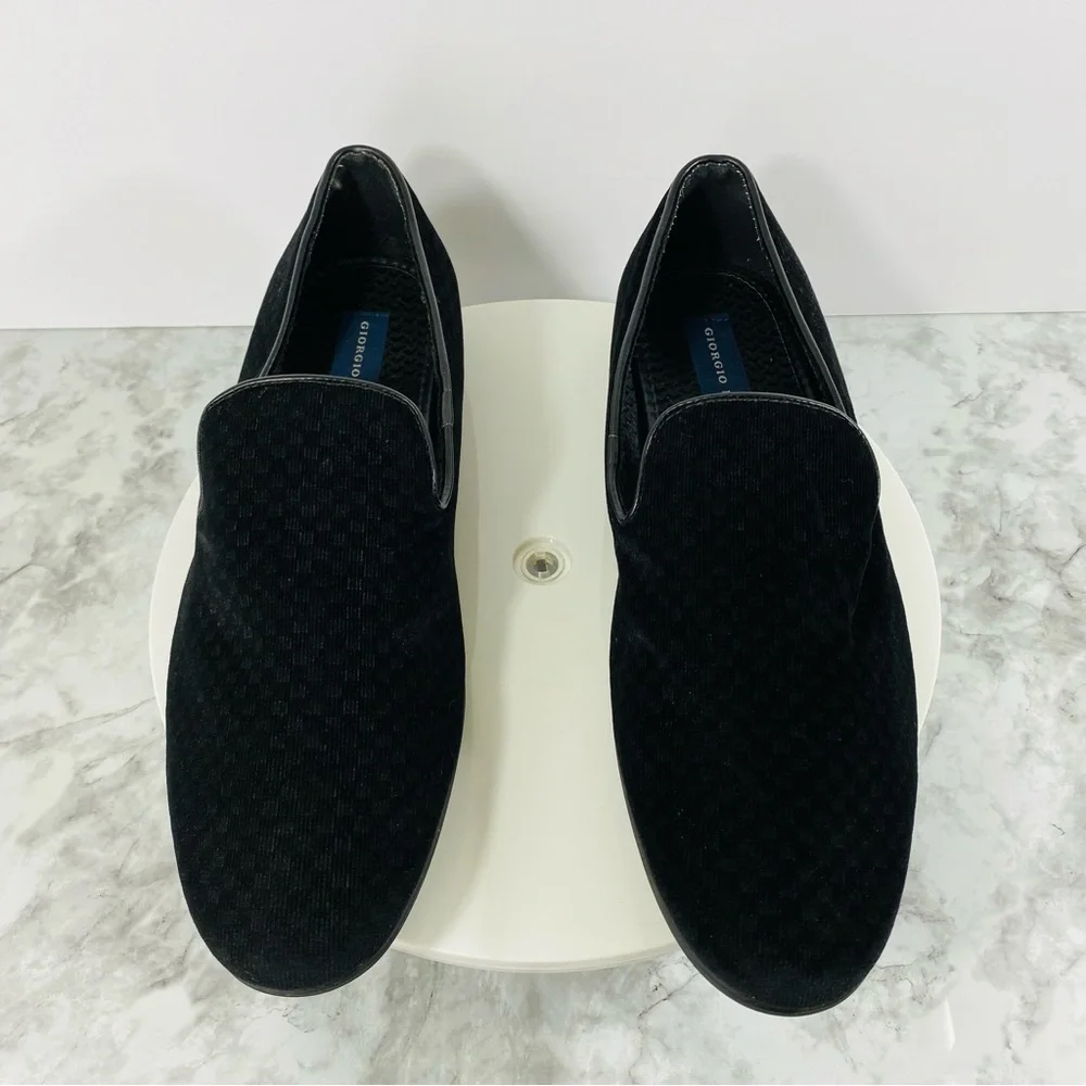 Giorgio Brutini Quilted Velvet Velour Loafers Mens Sz 11.5M Black‎ Party Slip On